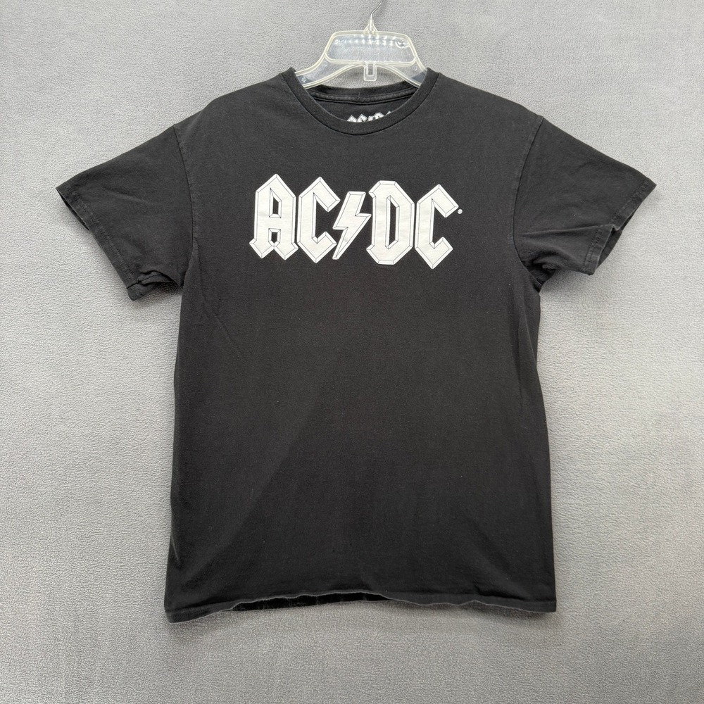 AC/DC Men Black Graphic T-Shirt Logo Short Sleeve Crew Neck Cotton Medium